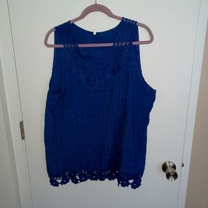 Dark blue cotton tank top with beautiful crochet work